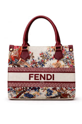 Fendi Roma Floral Embroidery Canvas Tote Bag - Maroon