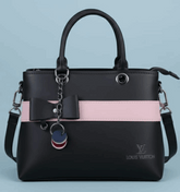 Dual-Handle Crossbody Bag with Purple Stripe and Bow