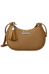 Camel Color Coach Hobo Bag – Vegan Leather with Tassel Accent