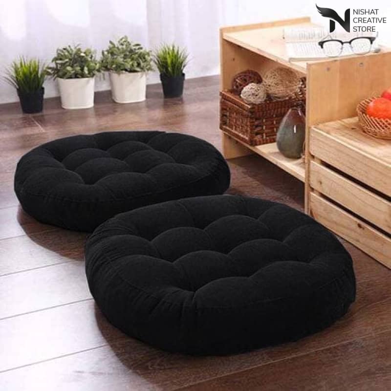 Black Round Floor Cushion Velvet Design 122 - Nishat Creative Store