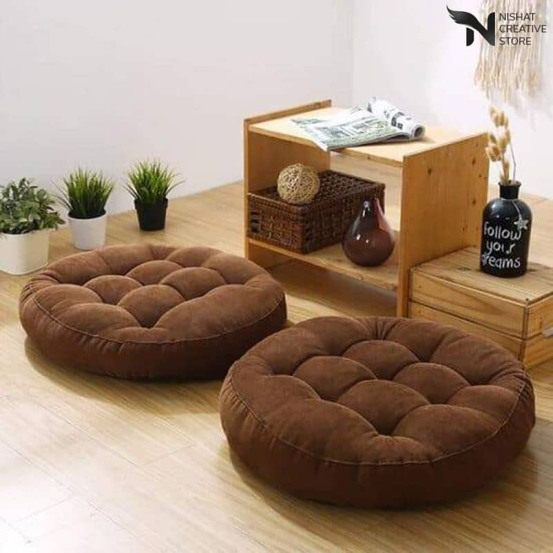 Brown Round Floor Cushion Velvet Design 121 - Nishat Creative Store