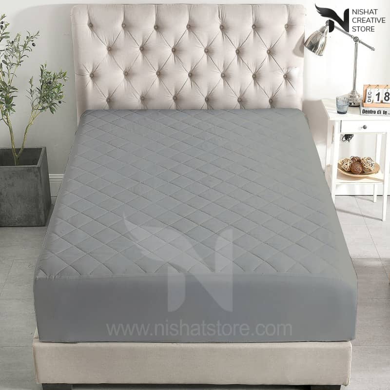 Gray Quilted Waterproof Mattress Protector - Nishat Creative Store