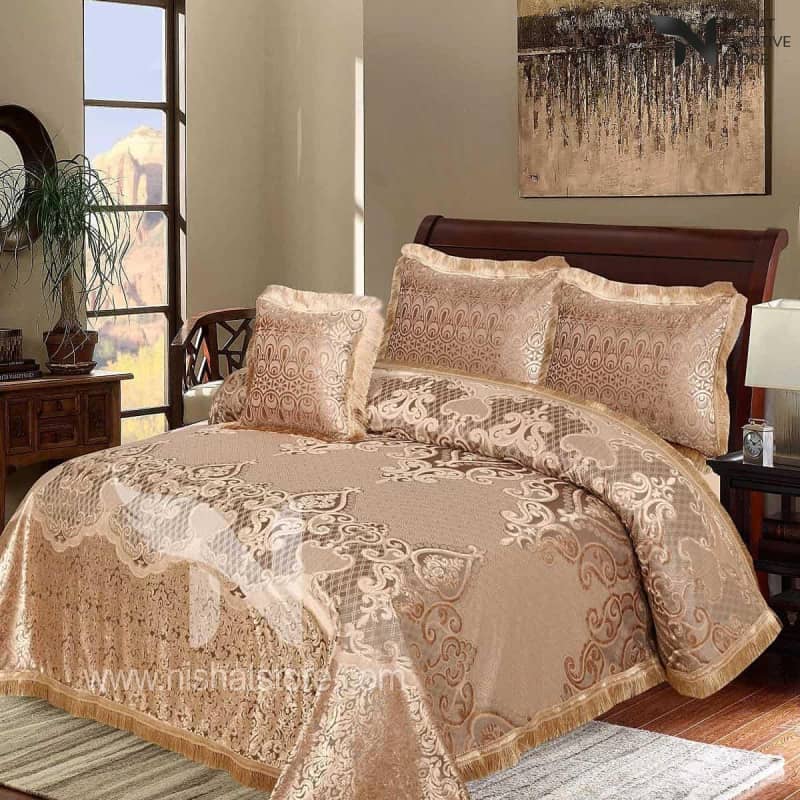 Heavy Palachi & Leather Bed Sheet Set – 4 Pcs Design Code 521 - Nishat Creative Store
