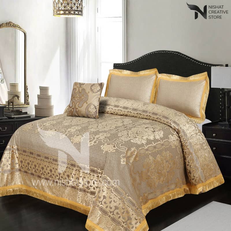 Heavy Palachi & Leather Bed Sheet Set – 4 Pcs Design Code 534 - Nishat Creative Store