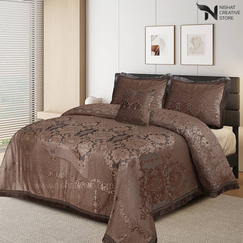 Heavy Palachi & Leather Bed Sheet Set – 4 Pcs Design Code 551 - Nishat Creative Store
