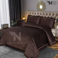 Heavy Velvet & Leather Bed Sheet Set – 4 Pcs Design Code 538 - Nishat Creative Store