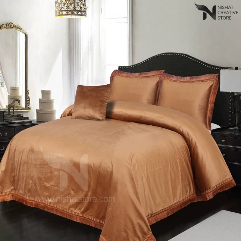 Heavy Velvet & Leather Bed Sheet Set 4 Pcs Design Code 542 Fancy