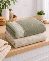 Premium Cotton Bath Towel with Botanical Border
