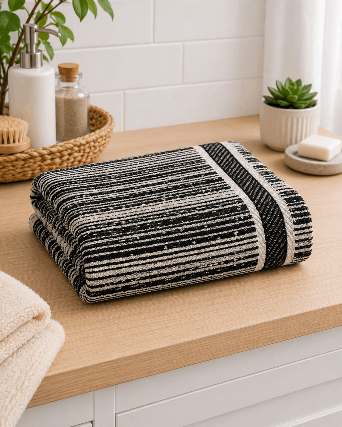 Classic Cotton Bath Towel with Stripe Border