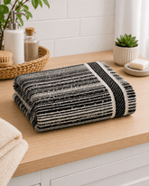 Classic Cotton Bath Towel with Stripe Border