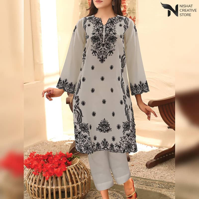 STITCHED 2pc cotton lawn suit D#08 - Nishat Creative Store
