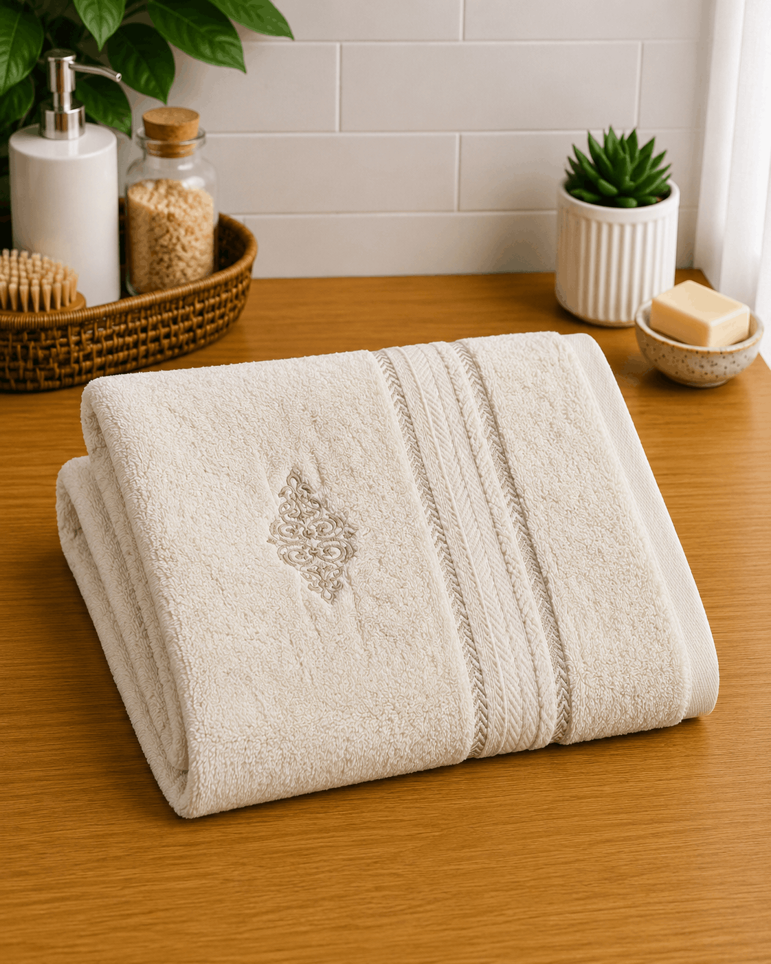 Embroided Nordic Border Hand Towel Set of 2