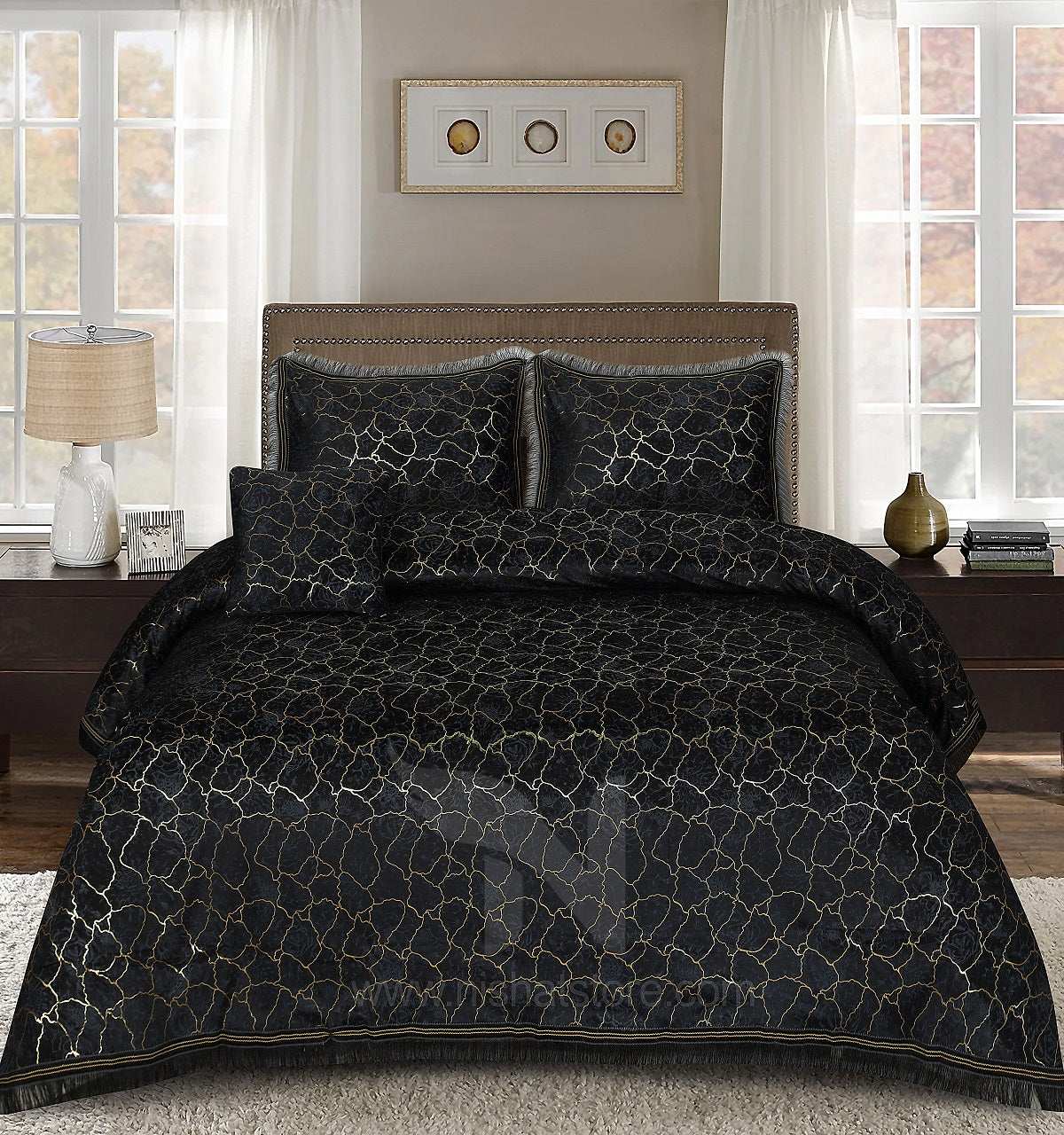 Texture Embossed Heavy Velvet Bed Sheet Set 4 Pcs Design #561