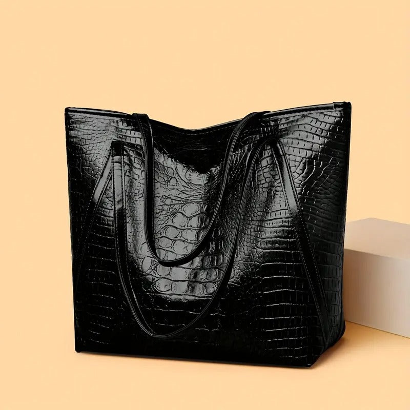 1pc Stylish Black Crocodile Print PU