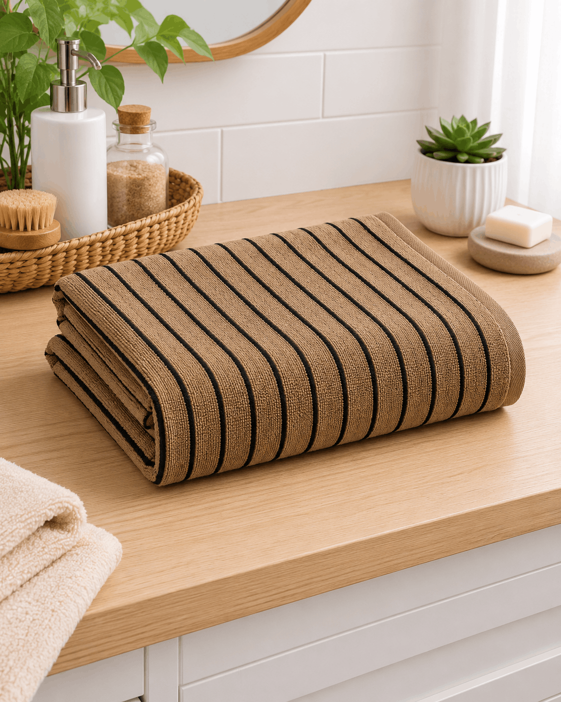 Brown Striped Cotton Hand Towel (Pack of 2)