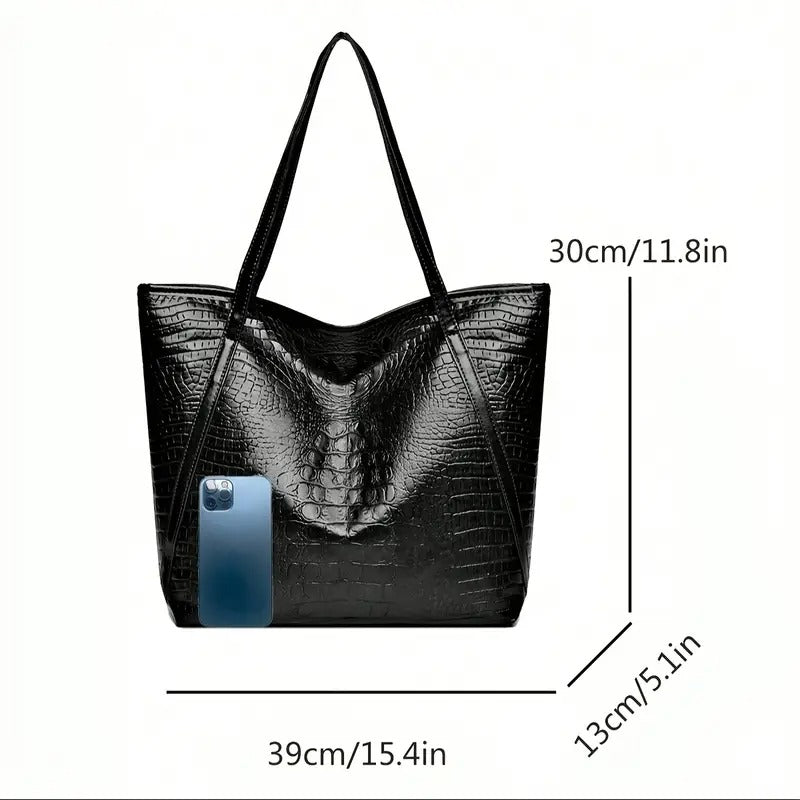 1pc Stylish Black Crocodile Print PU