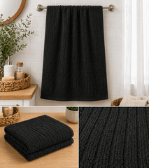 Premium Cotton Bath Towel Narrow Stripe Black