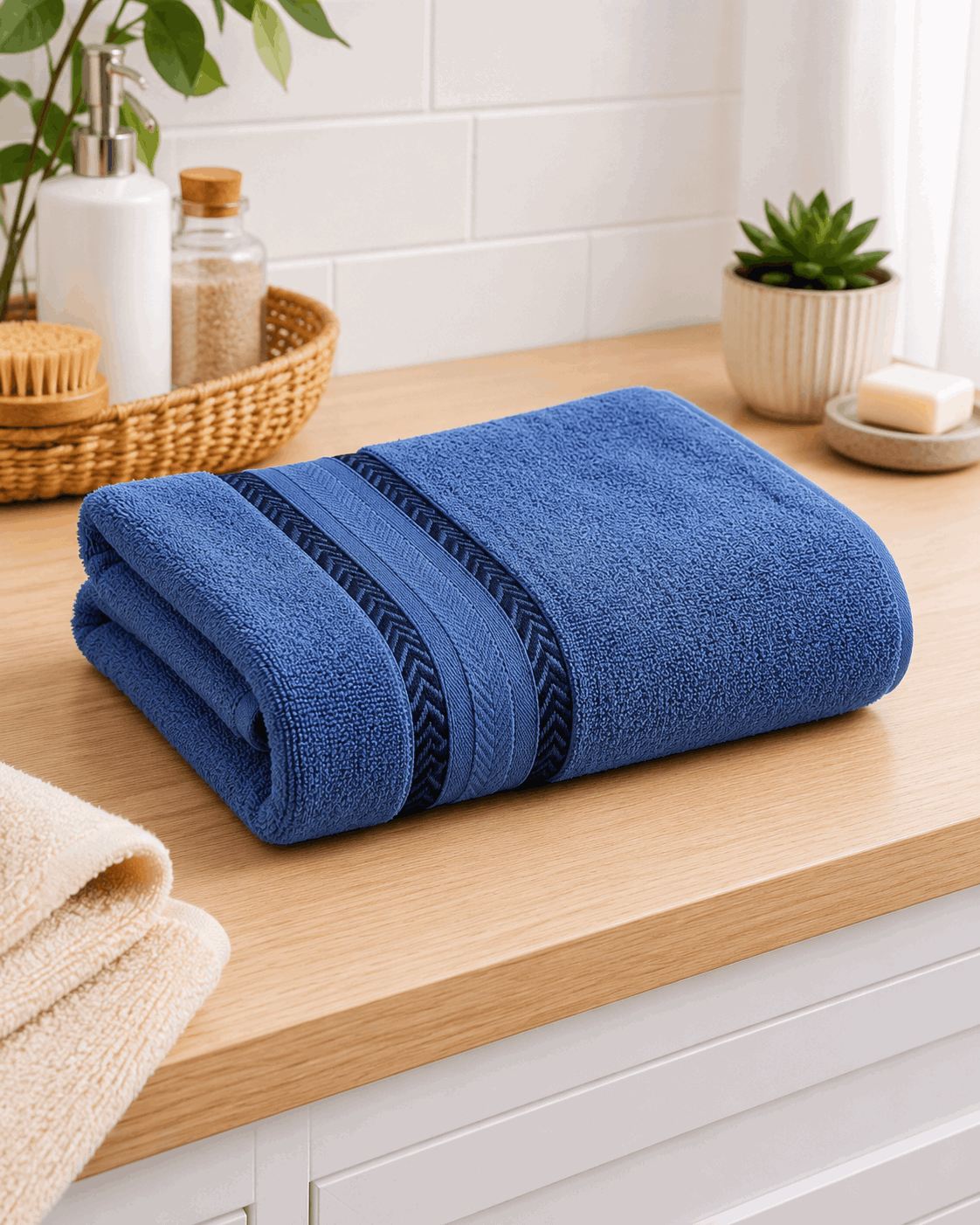 Cotton Hand Towel Nordic Border Set of 2