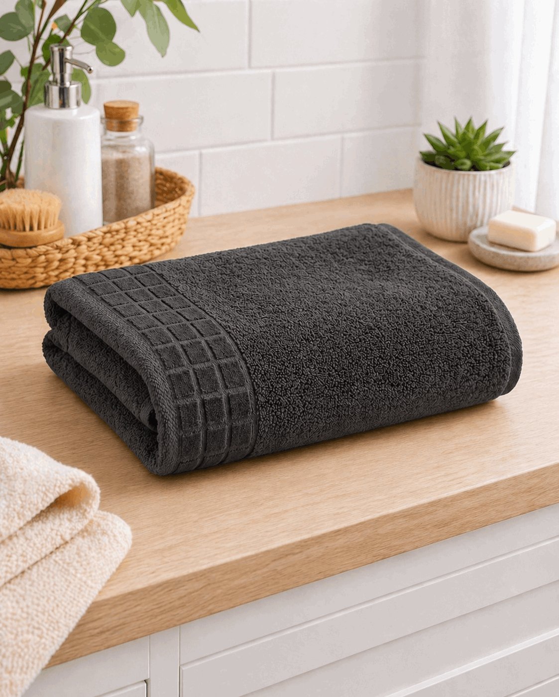 Premium Cotton Bath Towel with Waffle Border