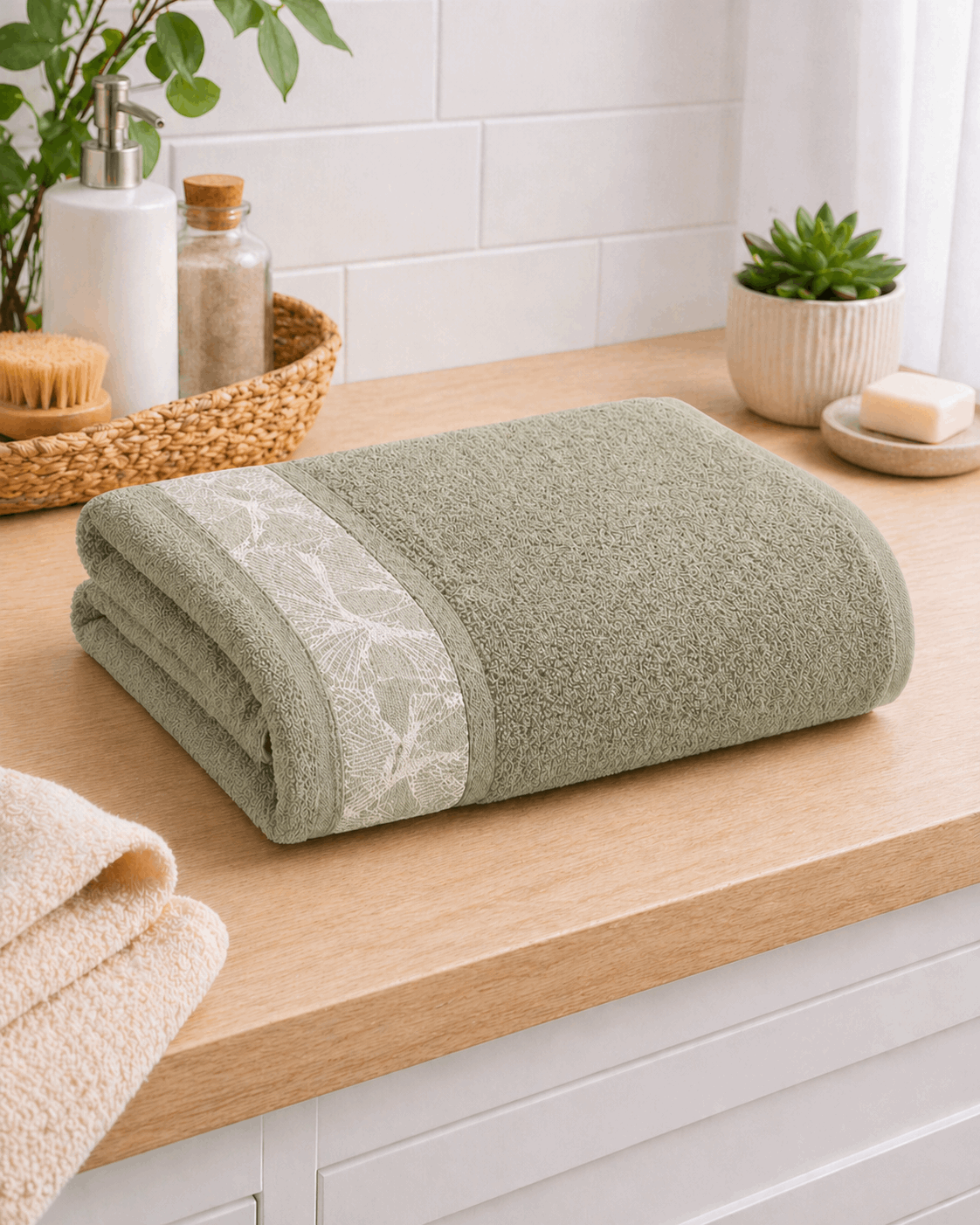Premium Cotton Bath Towel with Botanical Border