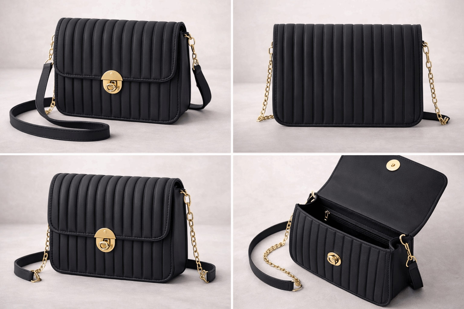 Elegant Black Pleated Crossbody Bag
