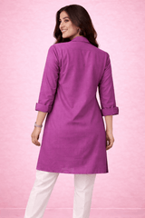 Botanical Embroidered Button-Down Kurta Purple