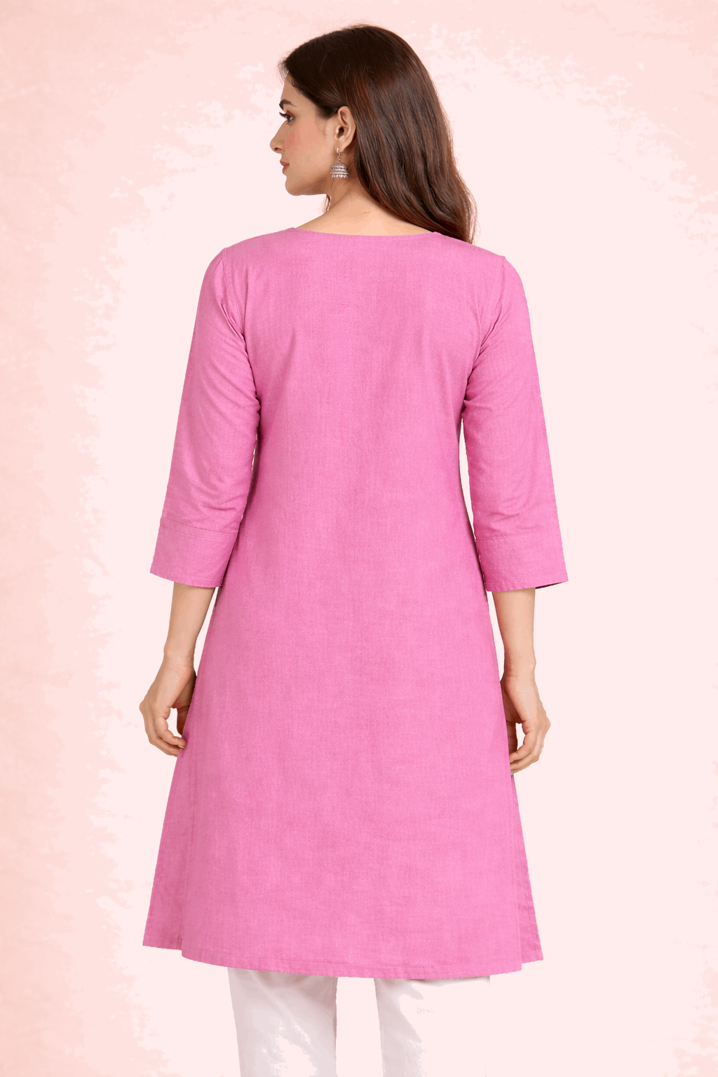 Floral Embroidered Pink Cotton Kurta