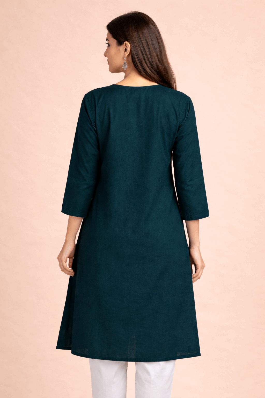 Floral Embroidered Teal Cotton Kurta