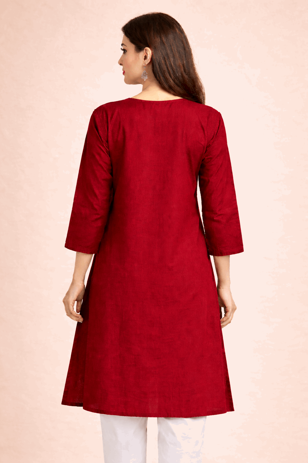 Floral Embroidered Red Cotton Kurta
