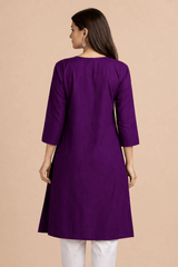 Floral Embroidered Cotton Kurta Purple