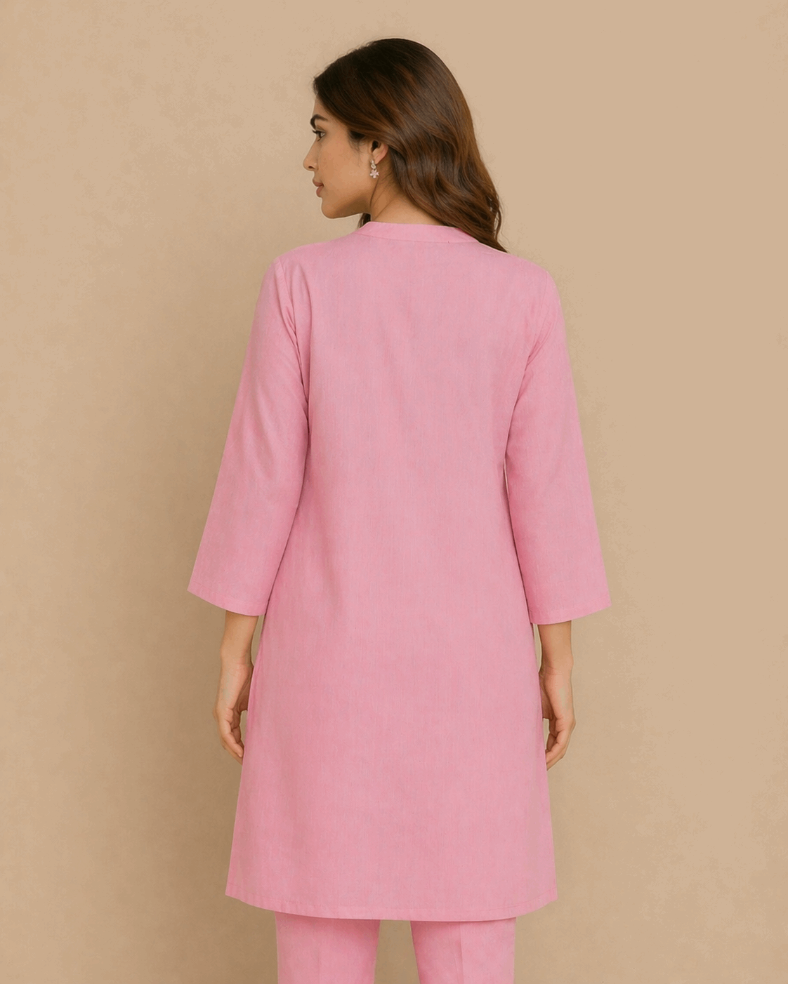 Daisy Floral Embroidered Cotton Kurta Soft Pink