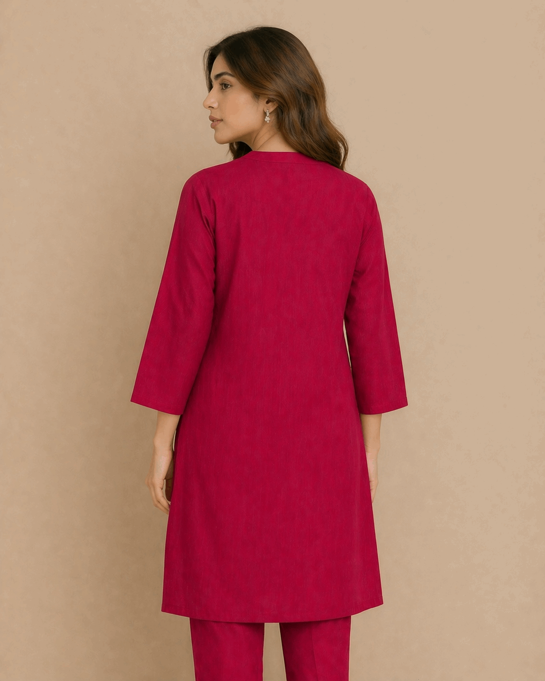 Daisy Floral Embroidered Cotton Kurta Red