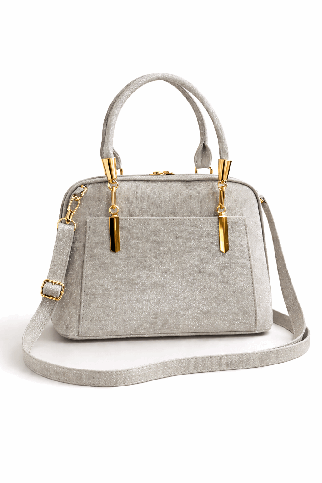 Elegant Shimmer Top-Handle Satchel – Beige