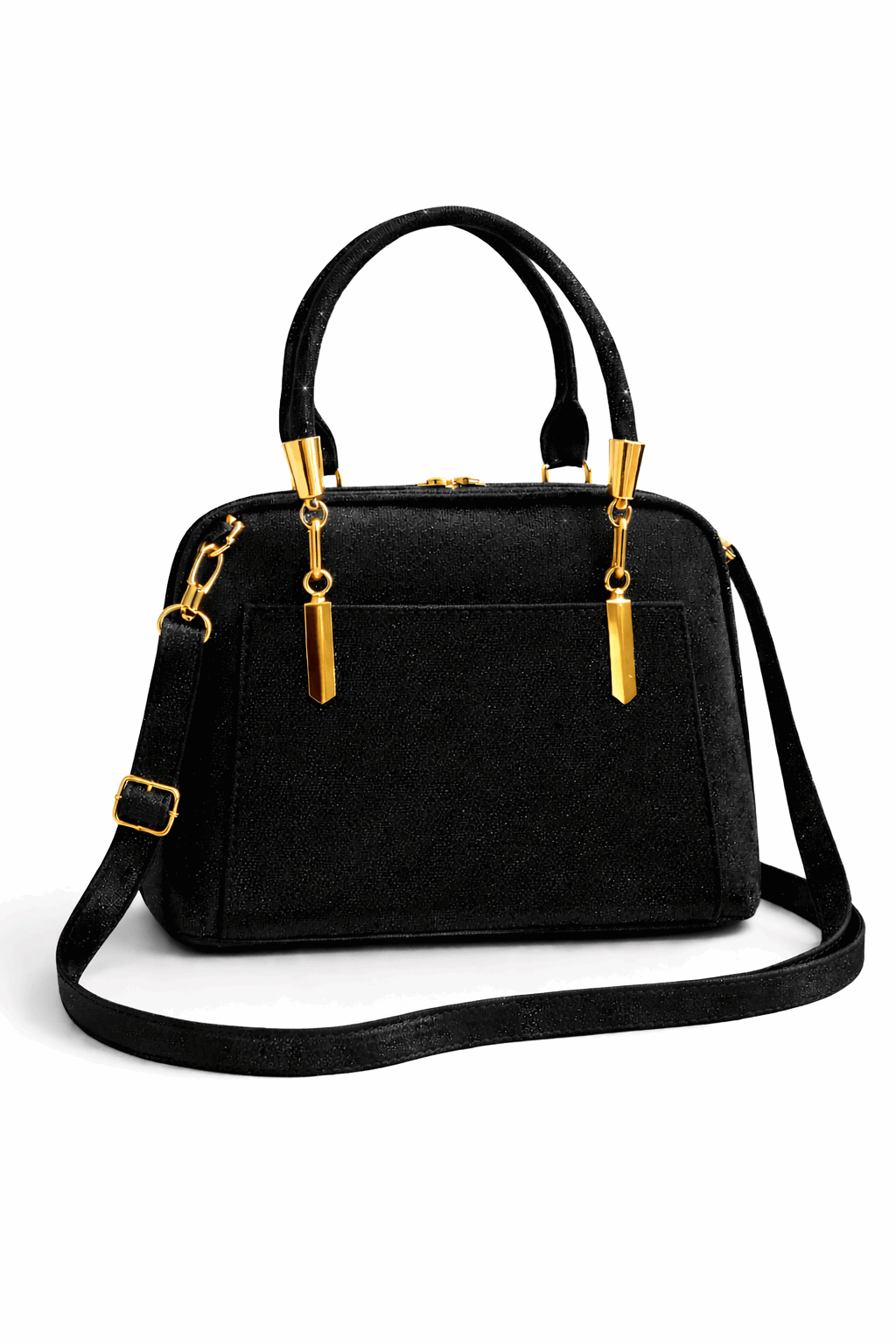 Elegant Shimmer Top-Handle Satchel –Black