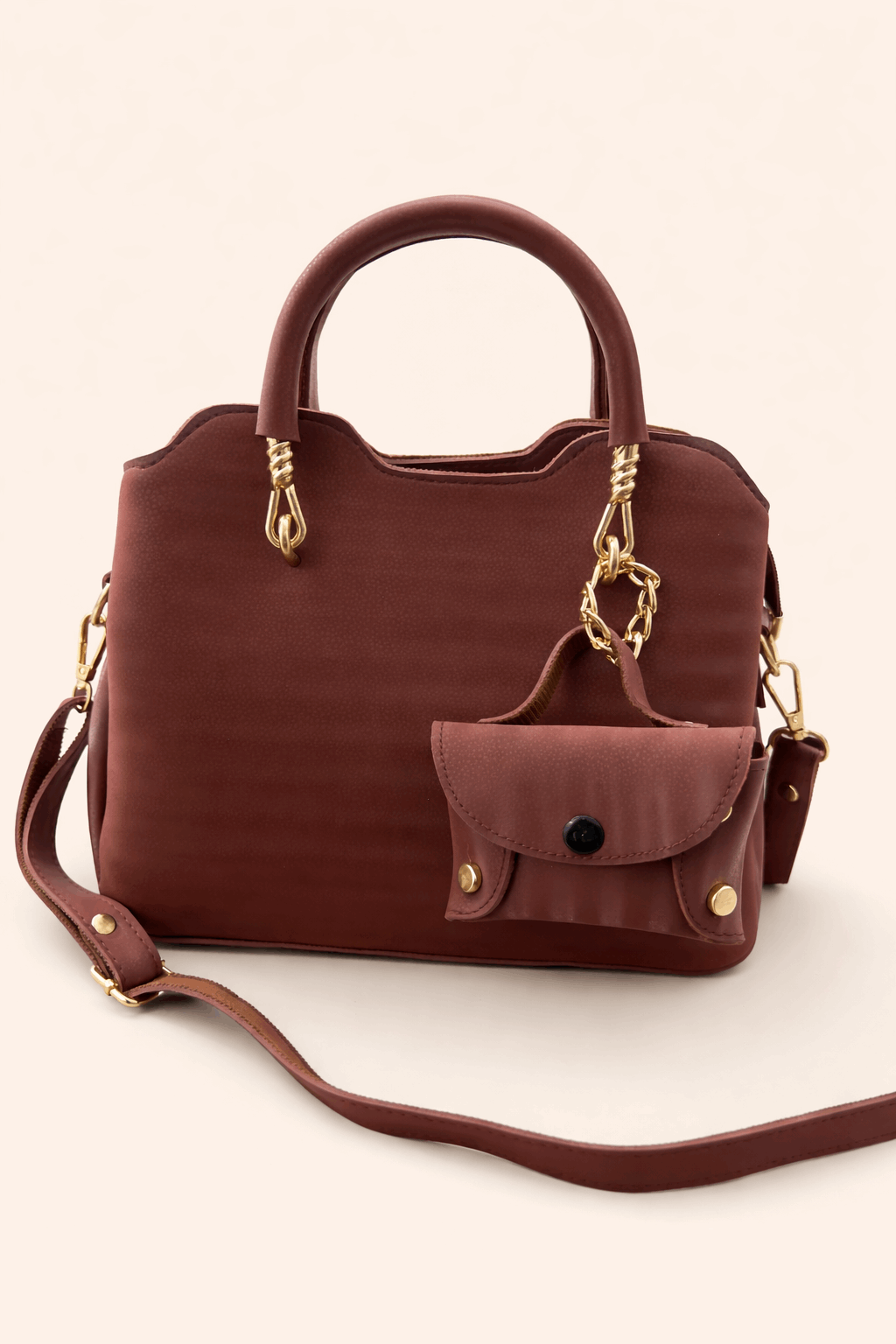 Modern Wine Red Satchel with Detachable Mini Pouch