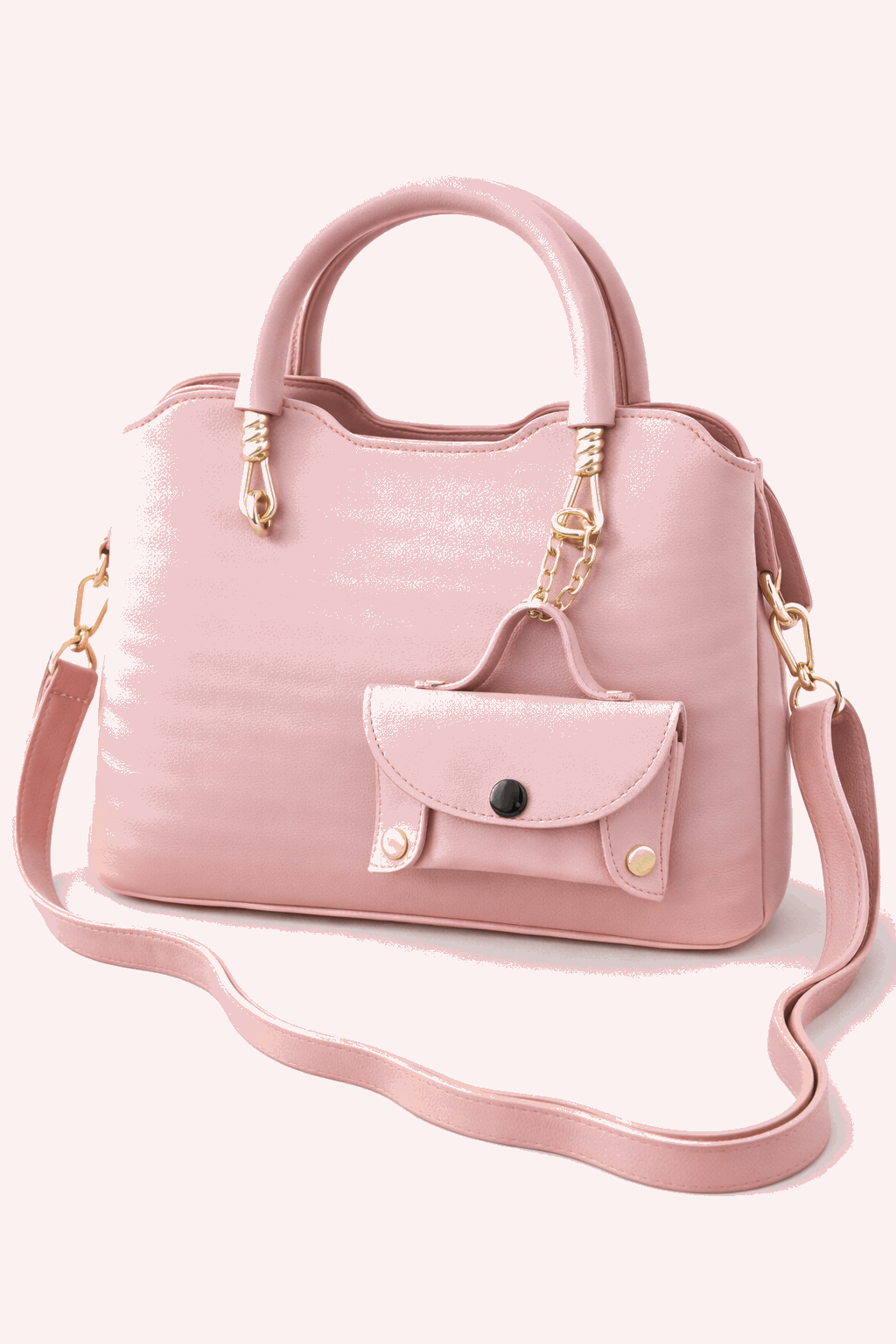 Modern Pink Satchel with Detachable Mini Pouch