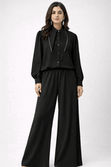 Pearl-Embellished Collared Co-ord Set Black