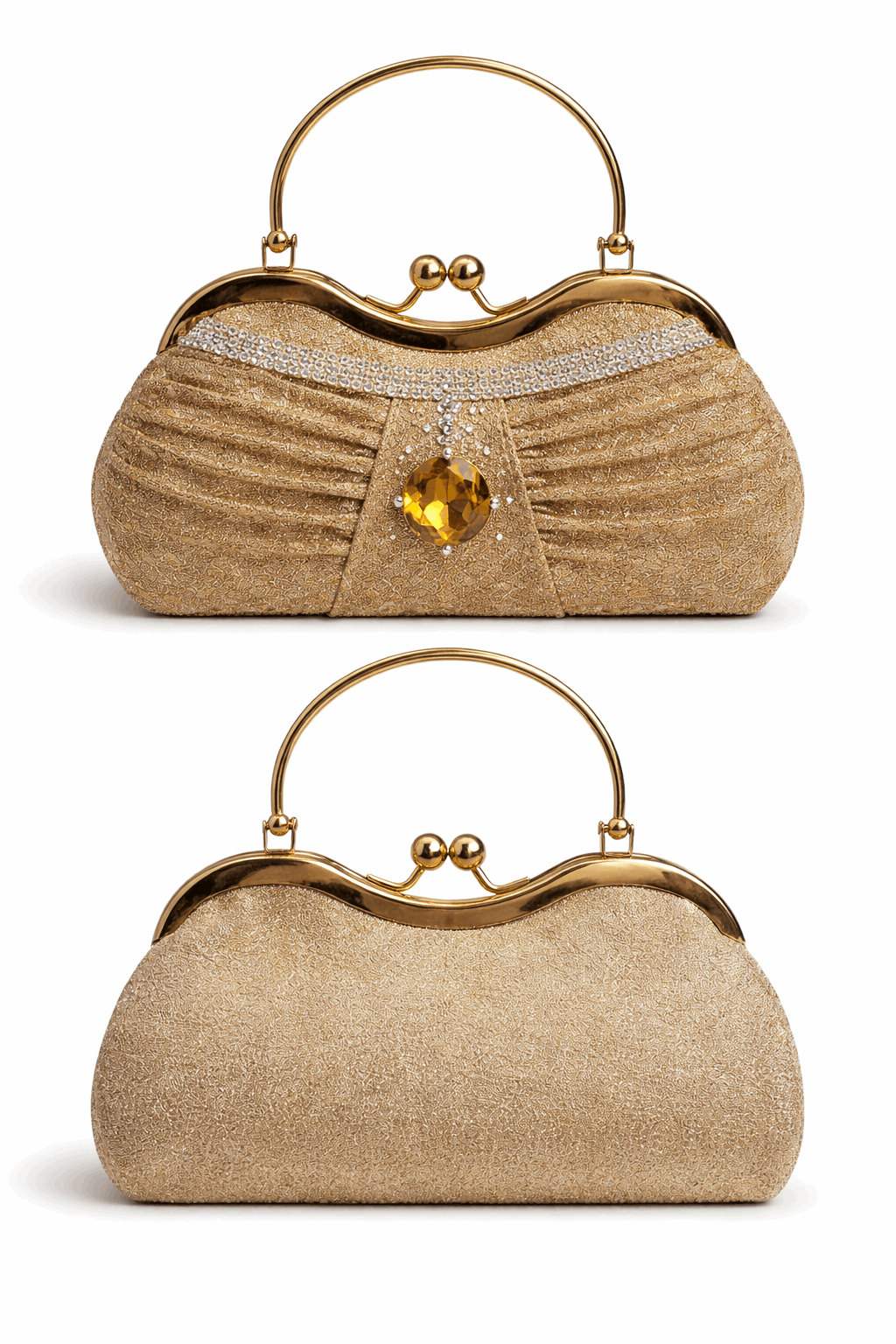 Sparkling Gold Pleated Crystal Clutch