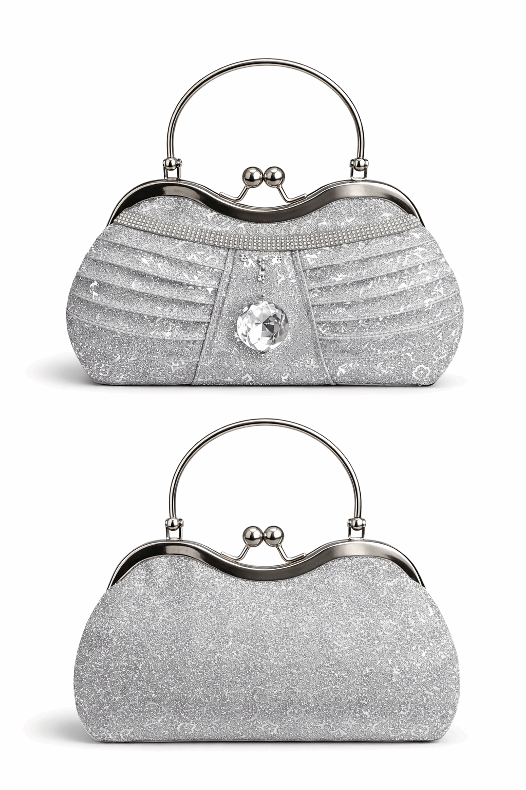 Sparkling Silver Pleated Crystal Clutch