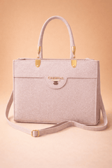 Blush Shimmer Square Satchel with Gold Hardware