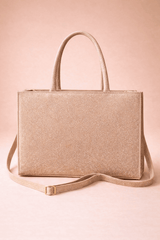 Rose Gold Shimmer Square Satchel with Gold Hardware