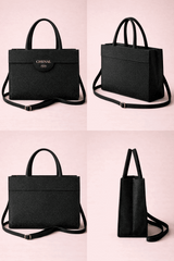 Black Shimmer Square Satchel with Gold Hardware