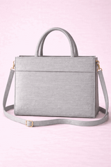 Silver Shimmer Square Satchel with Gold Hardware