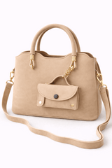 Modern Beige Satchel with Detachable Mini Pouch