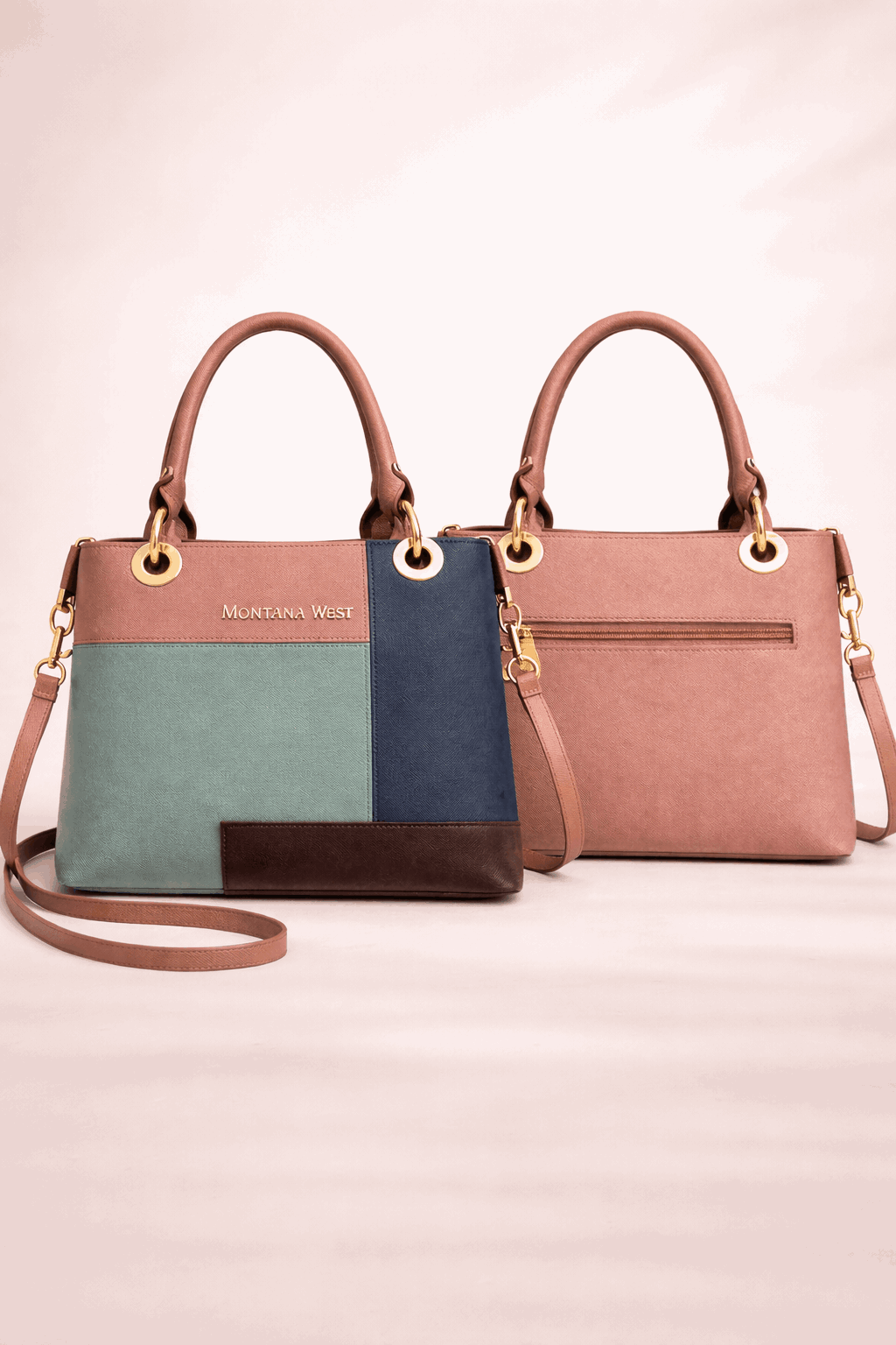 Montana West Vegan Leather Multi-Tone Handbag Pink