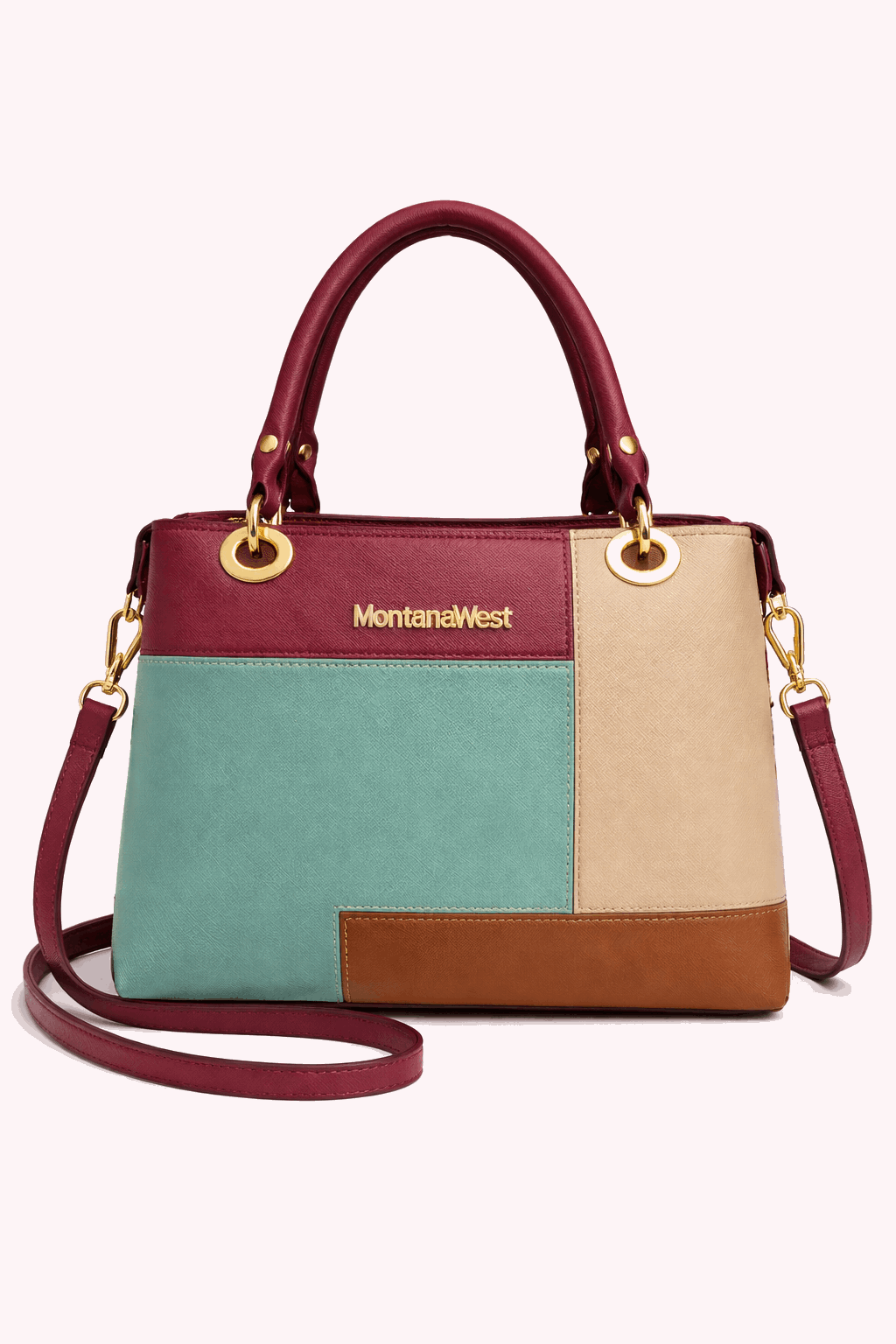 Montana West Vegan Leather Multi-Tone Handbag Maroon