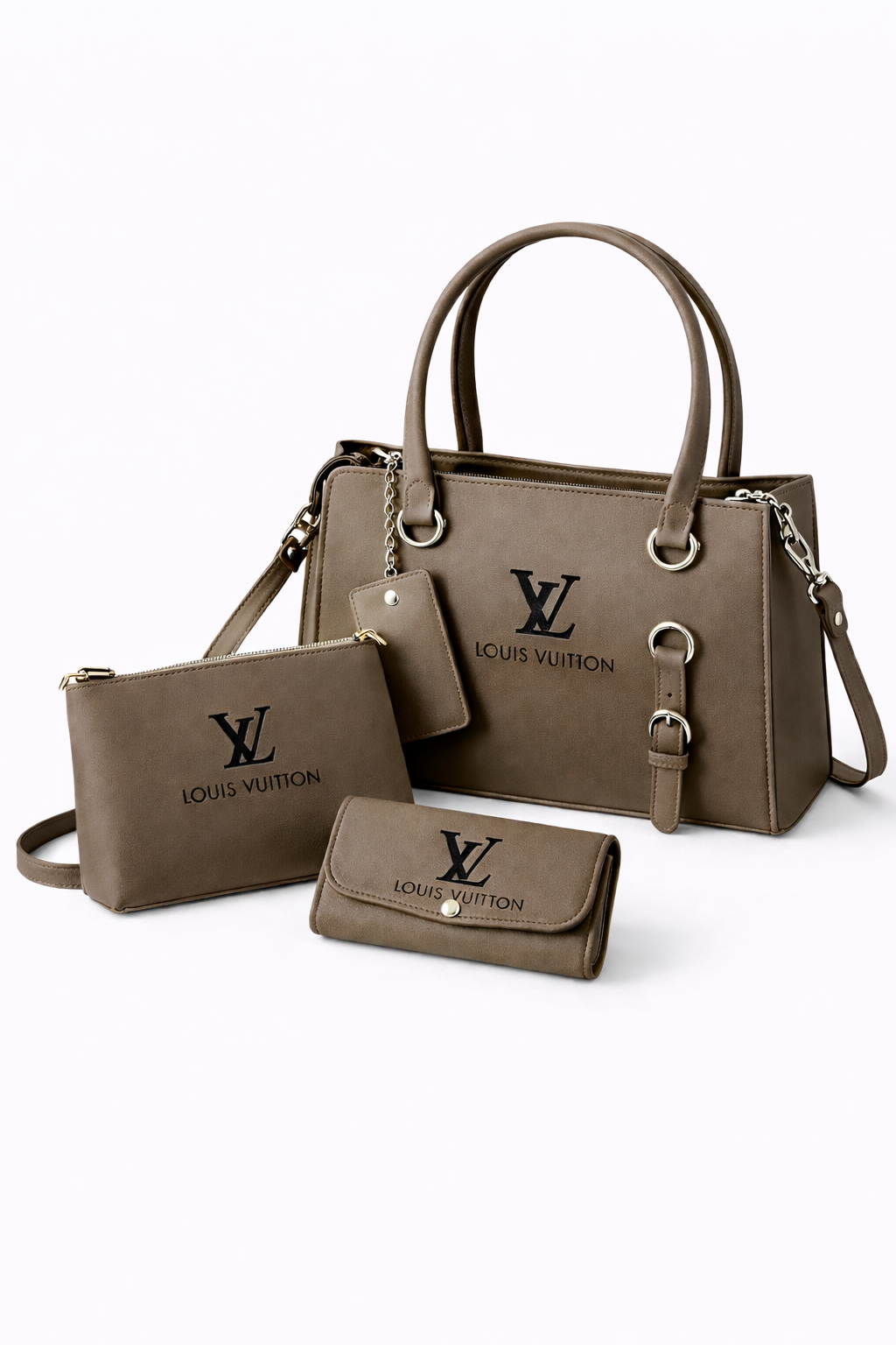 Elegant 3-Piece Taupe Handbag Set