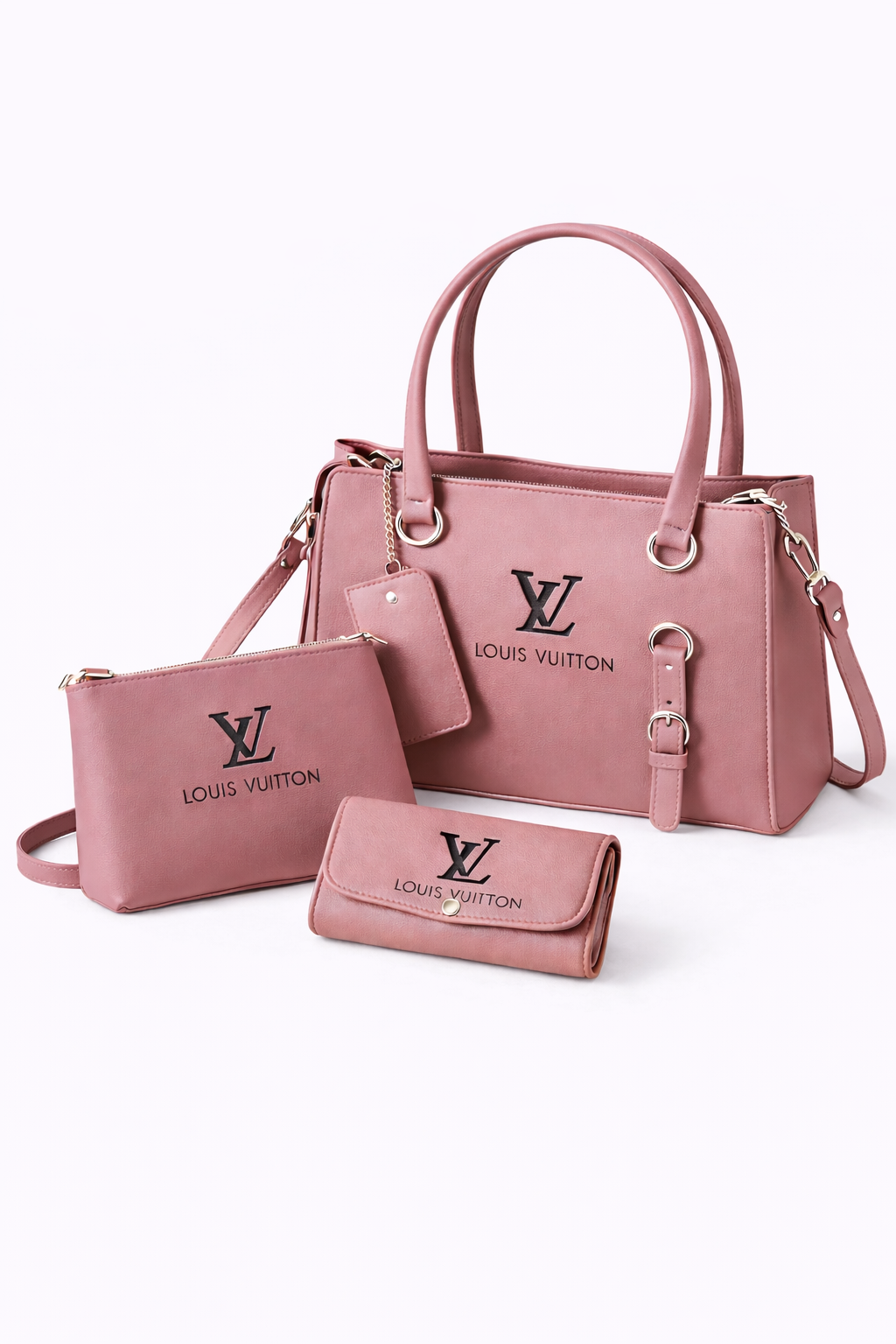 Elegant 3-Piece Pink Handbag Set