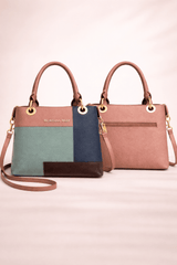 Montana West Vegan Leather Multi-Tone Handbag Pink