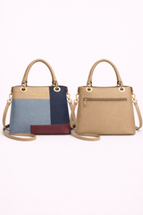 Montana West Vegan Leather Multi-Tone Handbag Beige